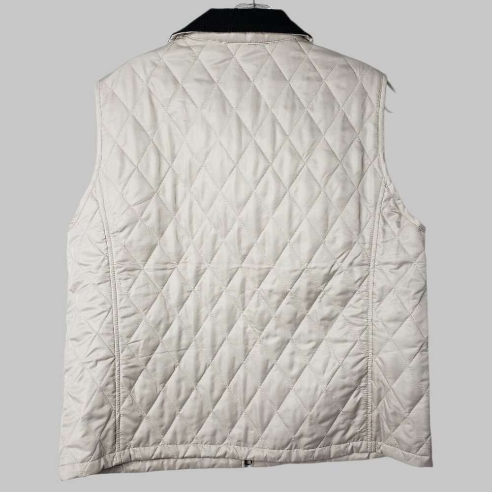 Sun Moda Diamond Quilted Vest With Black Corduroy Collar Cream & Blk Large - Picture 2 of 10